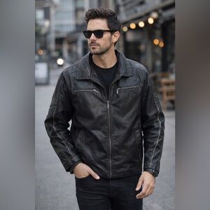Vintage Genuine Black Leather Jacket – Classic Moto Style size medium